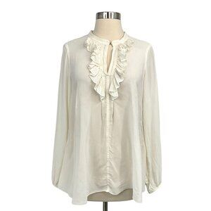 Beate Heymann Blouse Top Size 6 Off White Ruffle Long Sleeve Polyester